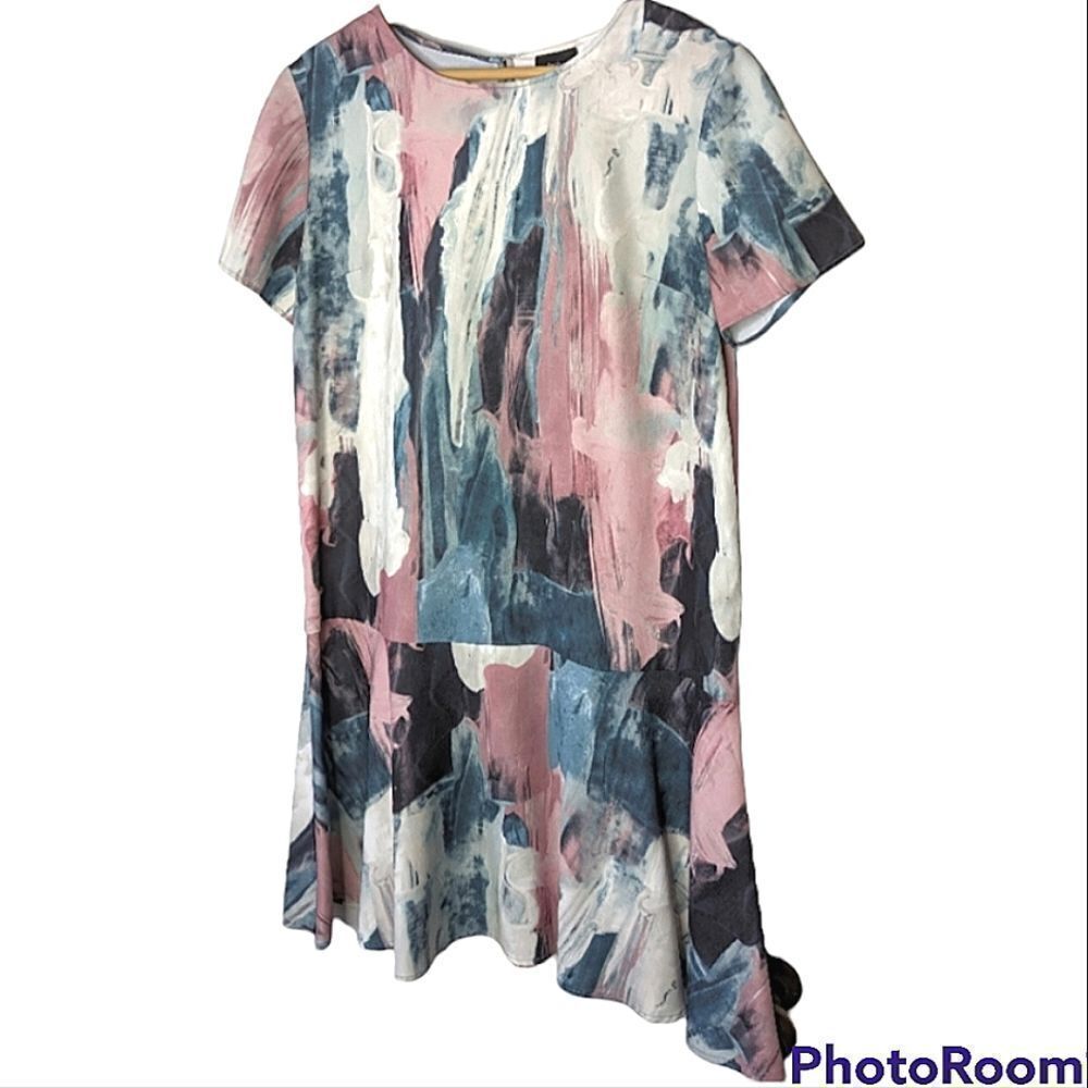 Mossimo Vintage Abstract Dropped Waist Short Sleeve Shift Dress size M